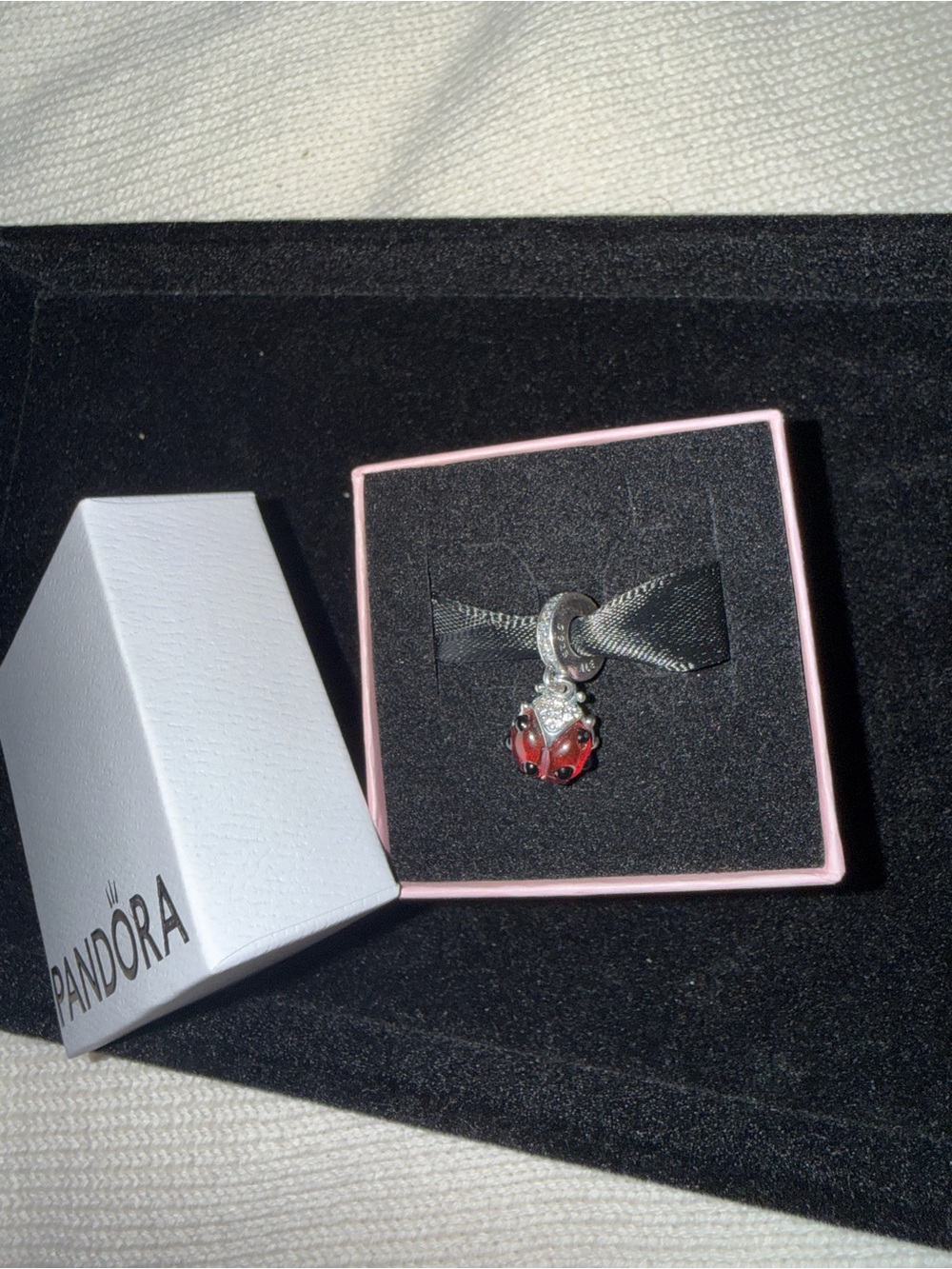 Pandora Red and Silver Ladybug Dangle Charm